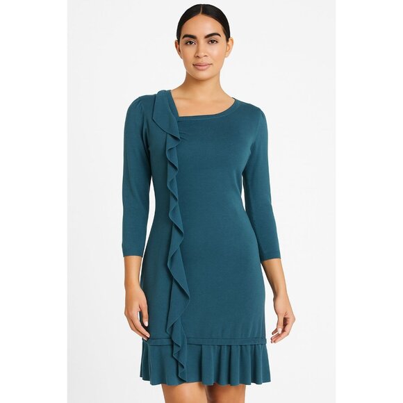 RED Valentino Wool Blend Ruffle Accent Dress Teal size *XS - Picture 1 of 12